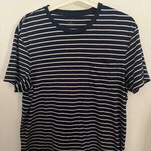 Size Large J CREW short sleeve navy and white stripe t-shirt with pocket